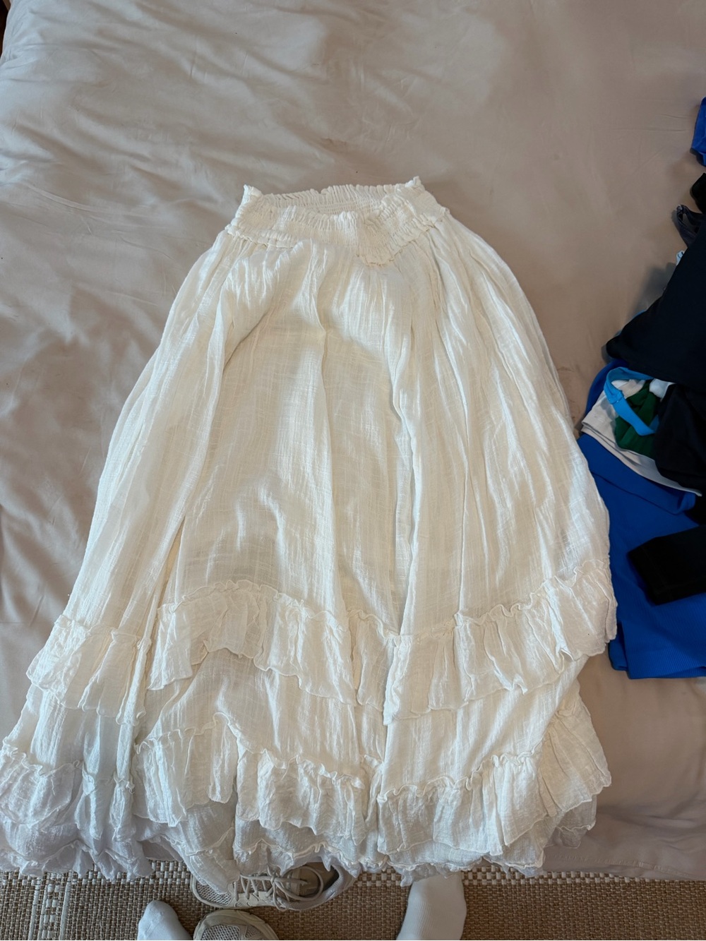 Free People White Ruffle Tiered Maxi Skirt